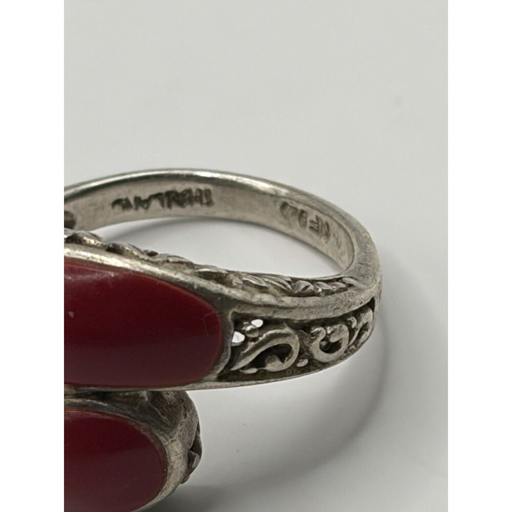 CHAPAL ZENRAY 925 Sterling Silver Vintage CORAL Bypass Ring Size 6.5 - Picture 3 of 8